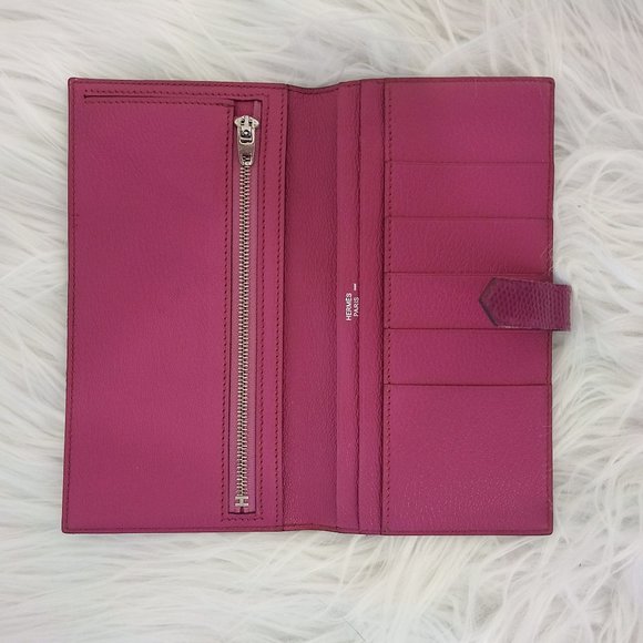 Astounding EUC Hermes LIZARD Bearn Long Wallet Full Inclusion + Bag! Magenta - Picture 10 of 15
